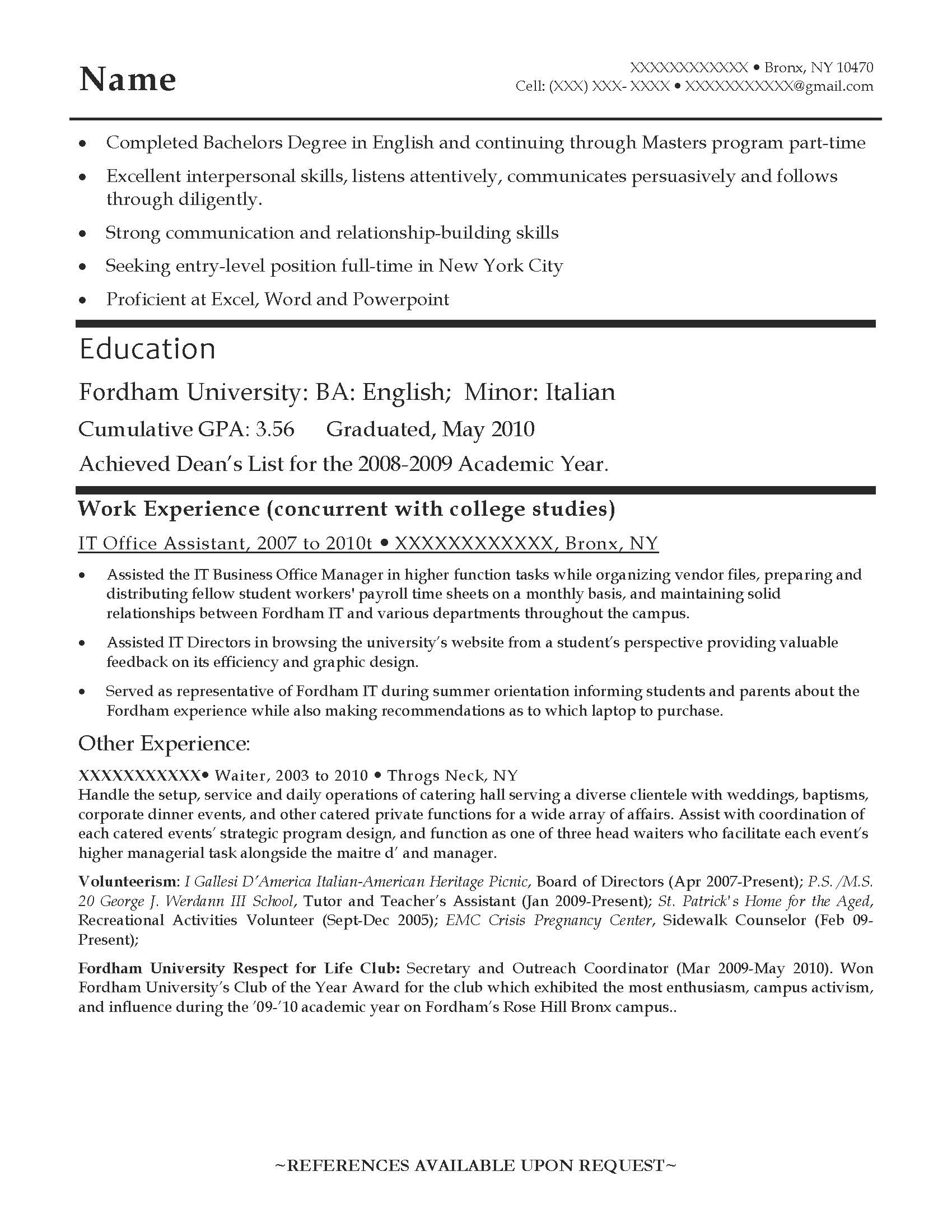 entry level summary for resume examples