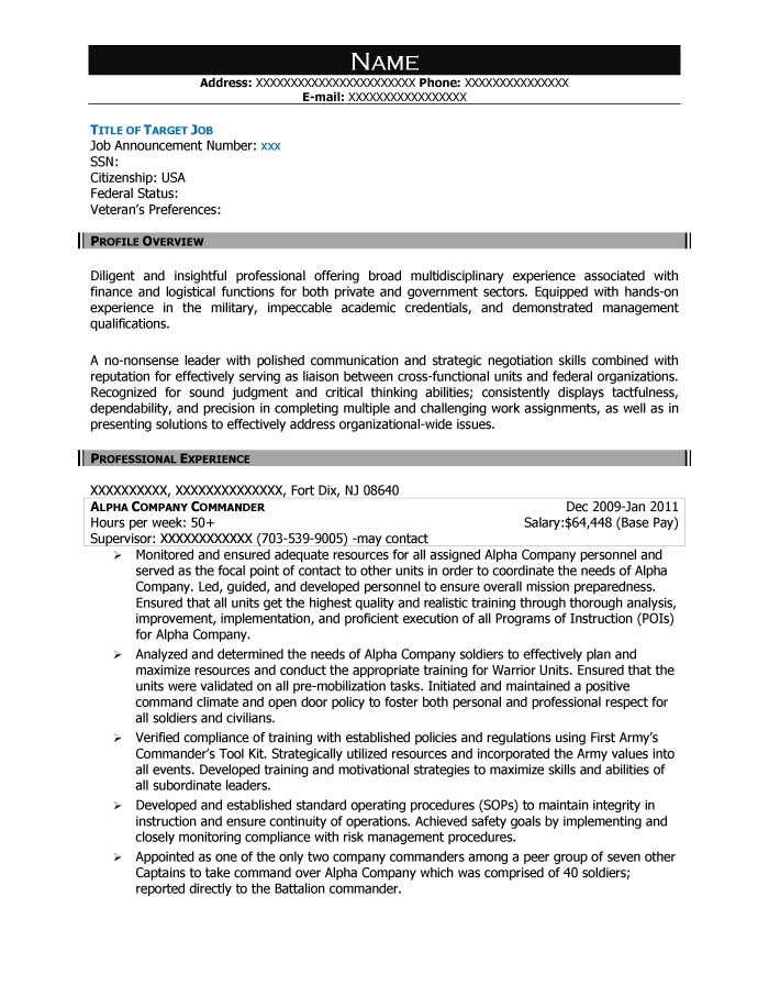 federal resume format template