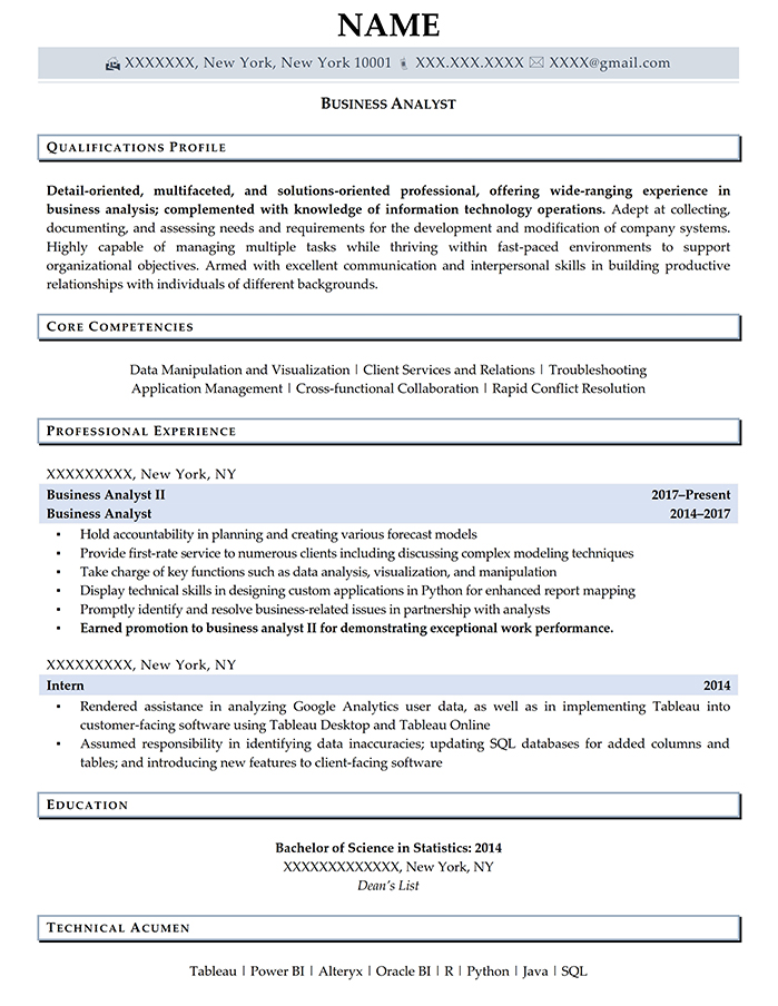 professional resume templates business analyst